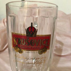 Krusovice Heavy Ribbed Beer Glass Handled Mug .5 Liter 6 1/4" Tall